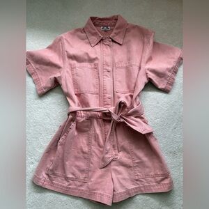 Pink Short-Sleeve Jumpsuit